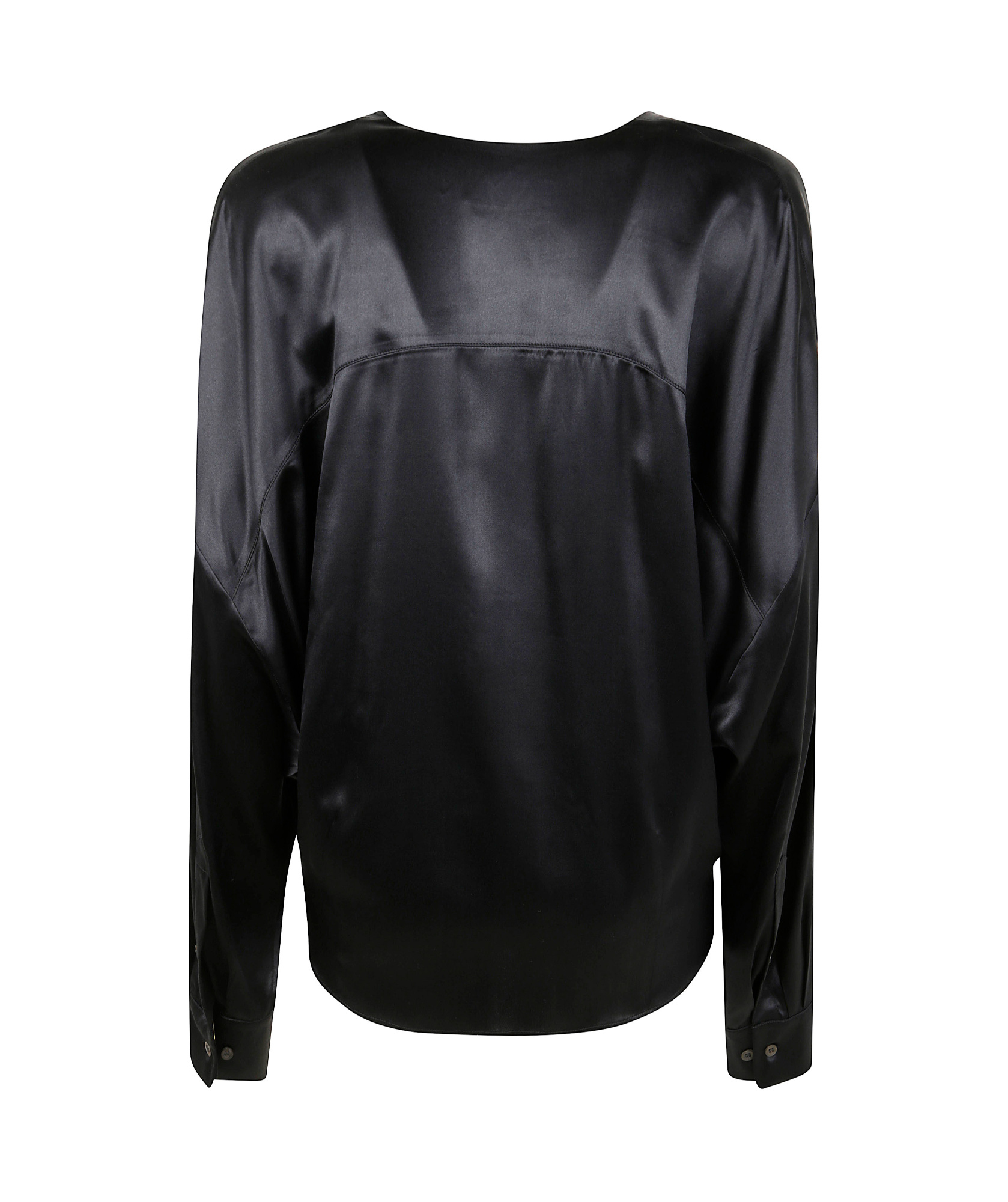 Dries Van Noten Womens Black Wrap-front Puffball Stretch-silk Shirt In Black