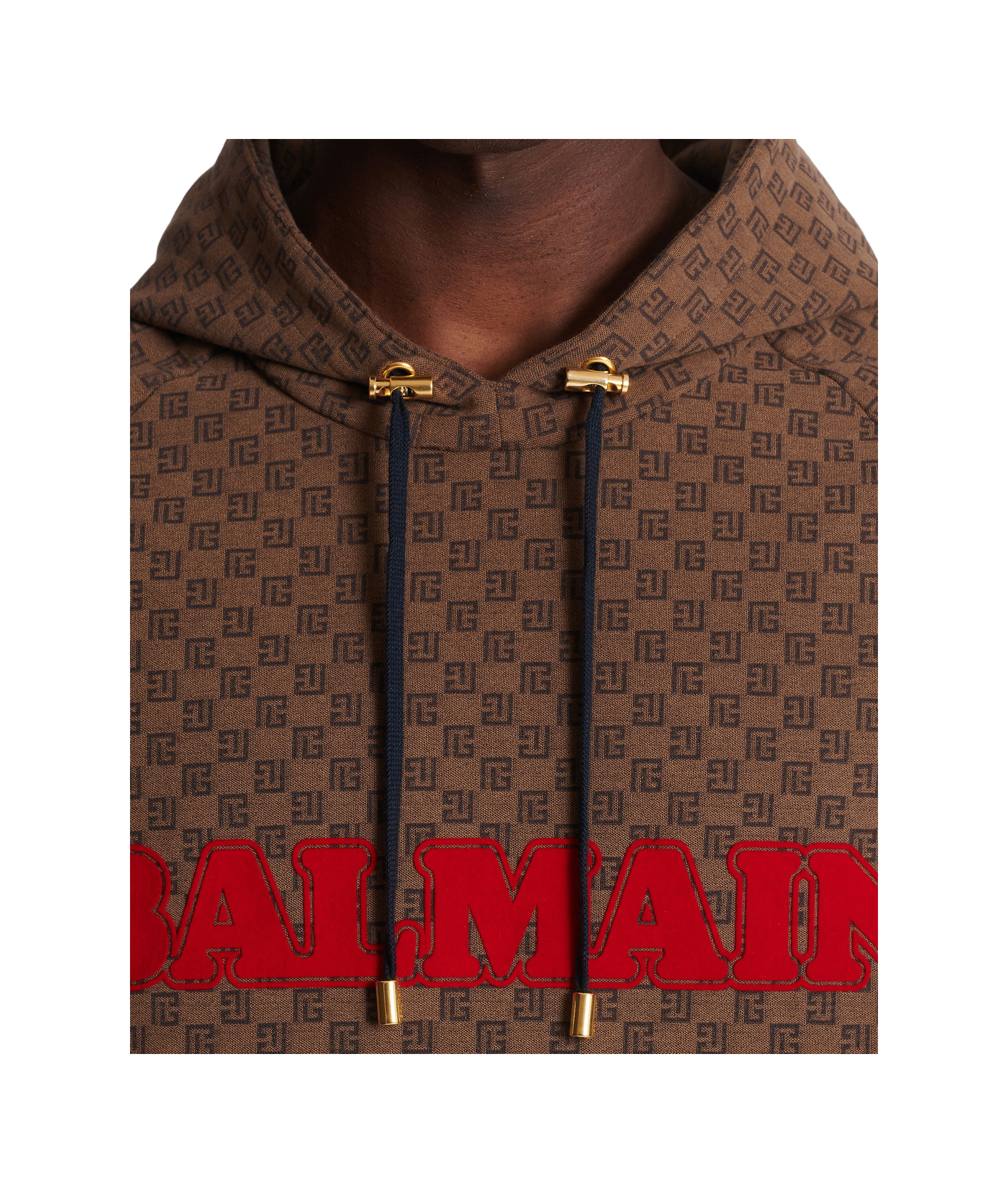 Balmain Retro Monogram Logo Cotton Hoodie In Green