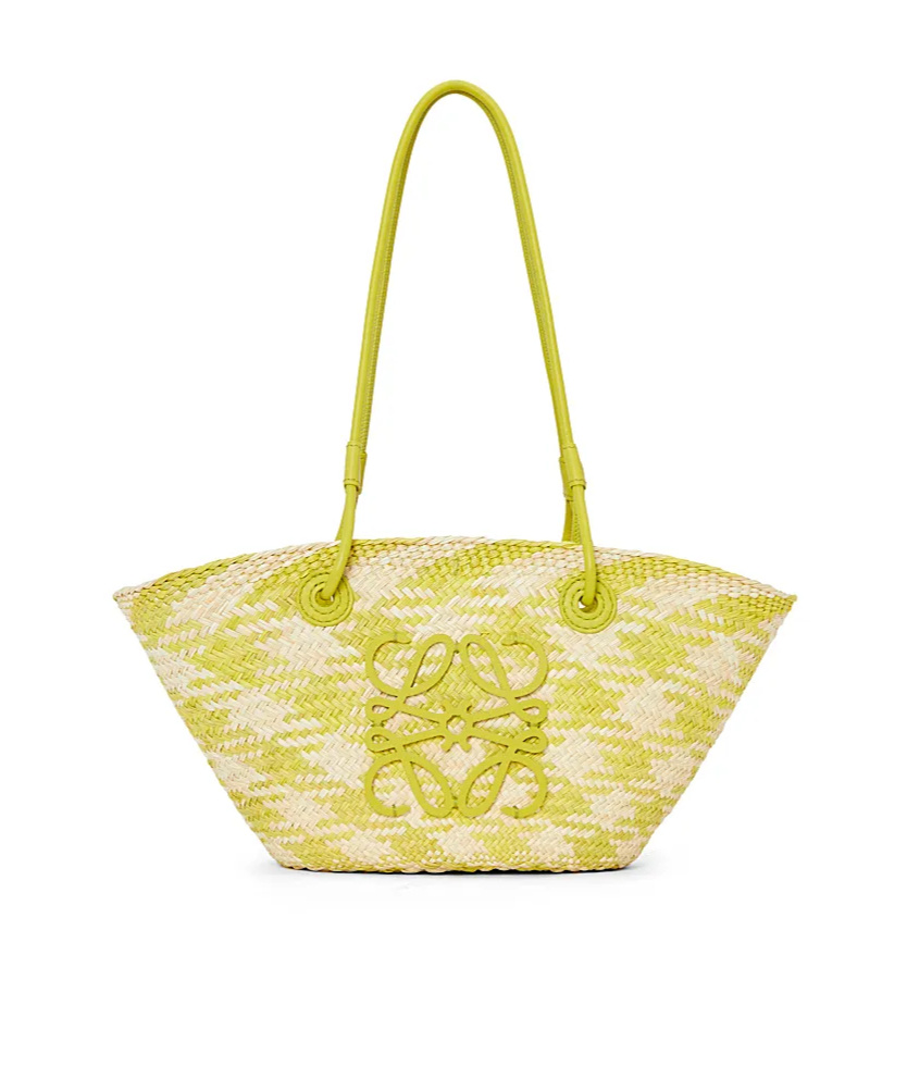 Shop Loewe Small Anagram Basket Bag In Iraca Palm And Calfskin In Yellow