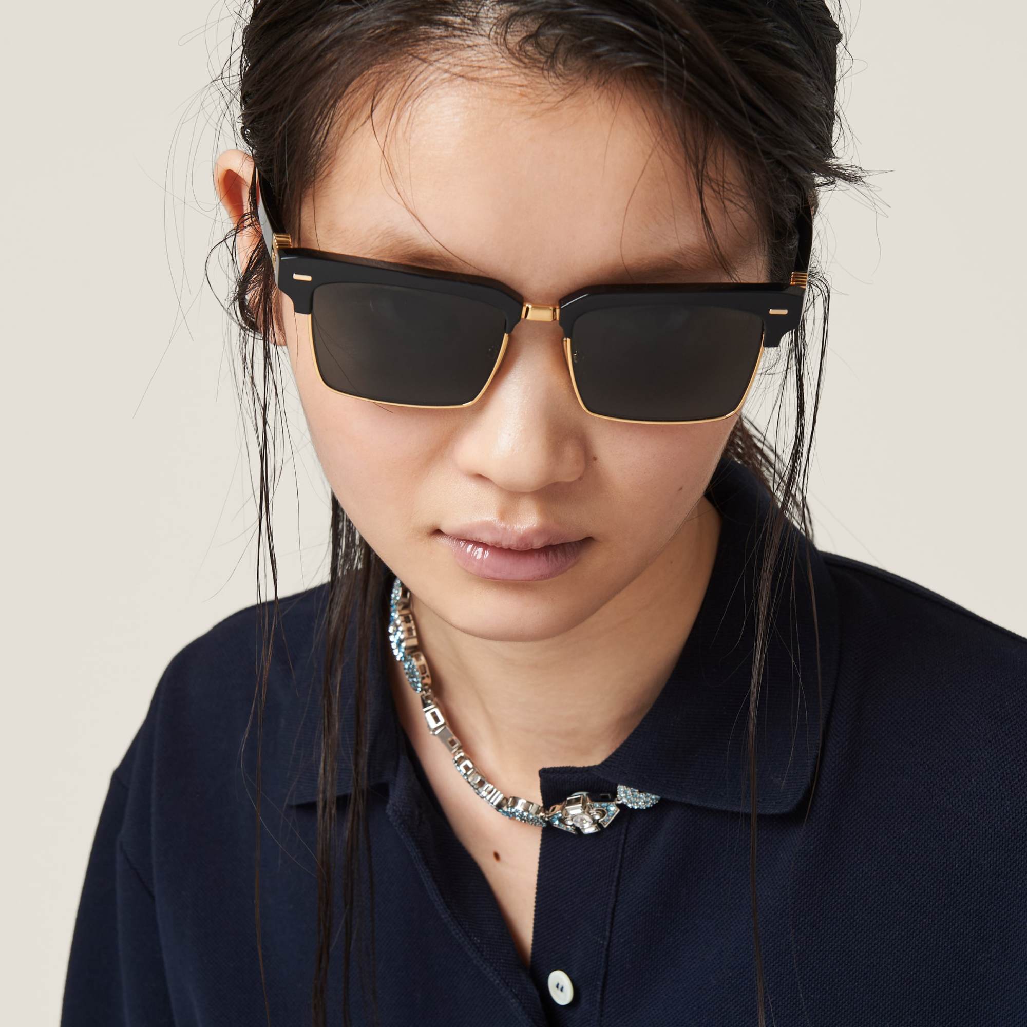 Miu Miu Logo Pattern Sunglasses In Gray