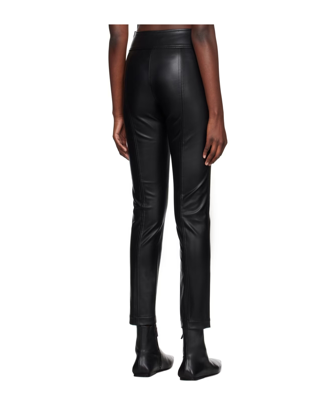 Issey Miyake Black Straight Seams Faux-leather Trousers In Black