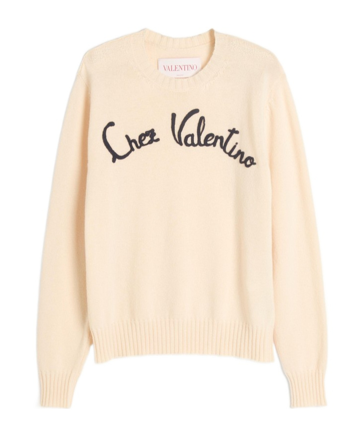 Valentino Beige Embroidered Wool Sweater In Nude
