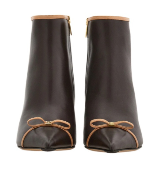 Ferragamo Pointed Ankle Boot With Mini Bow Detail In Brown