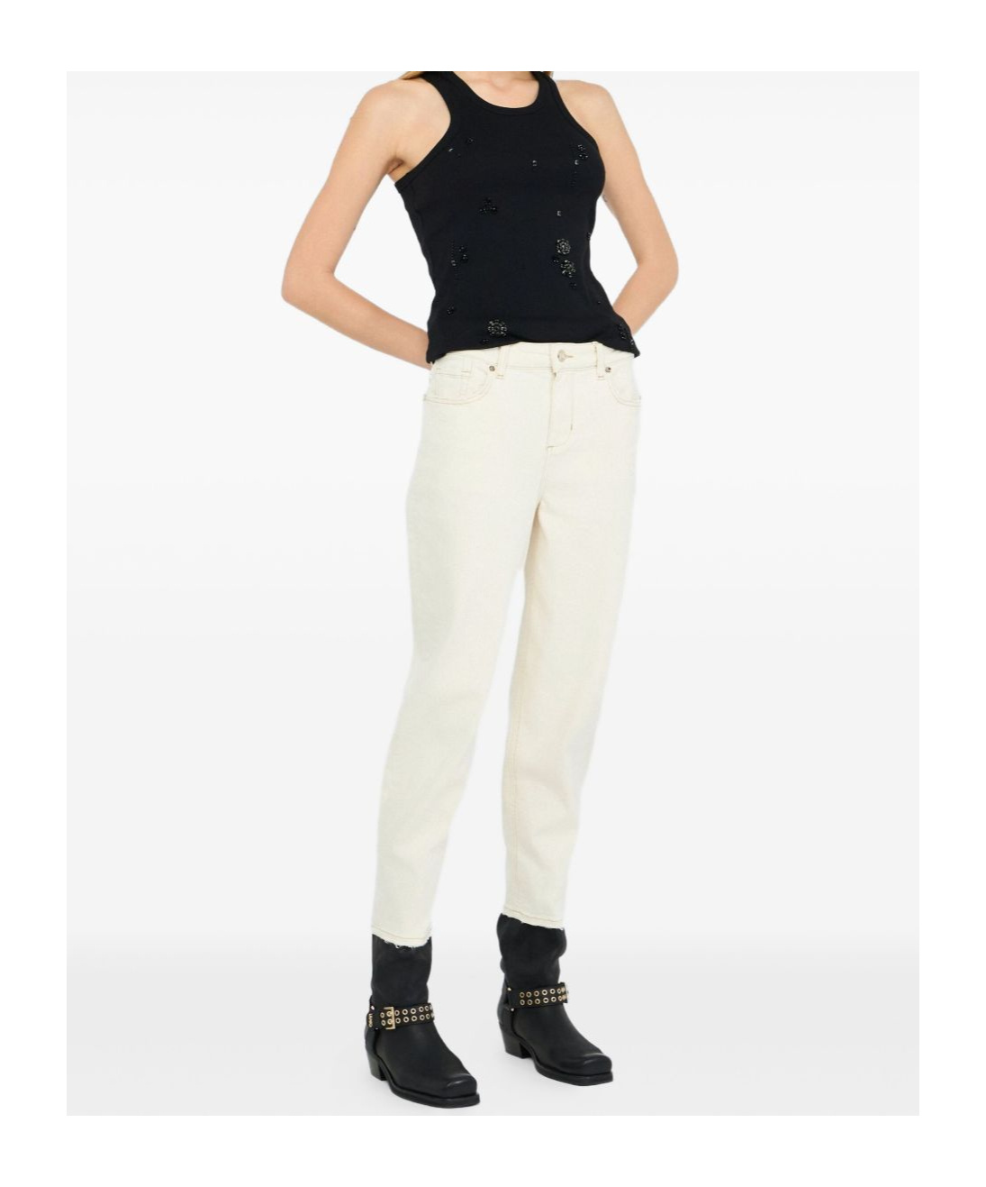Liu •jo Denim Trousers With Belt Loops In White