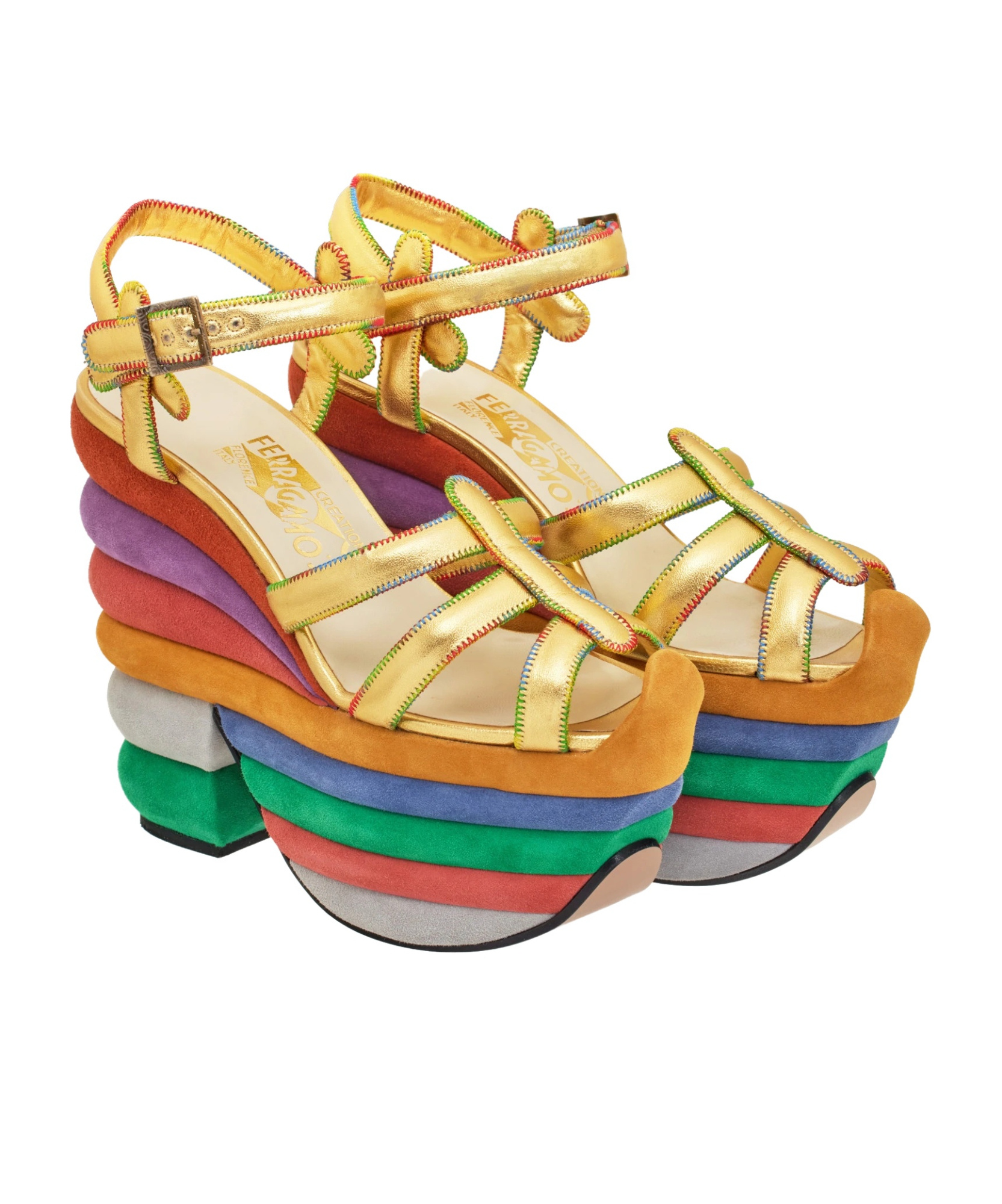 Ferragamo Rainbow Future Platform Sandals In Multi
