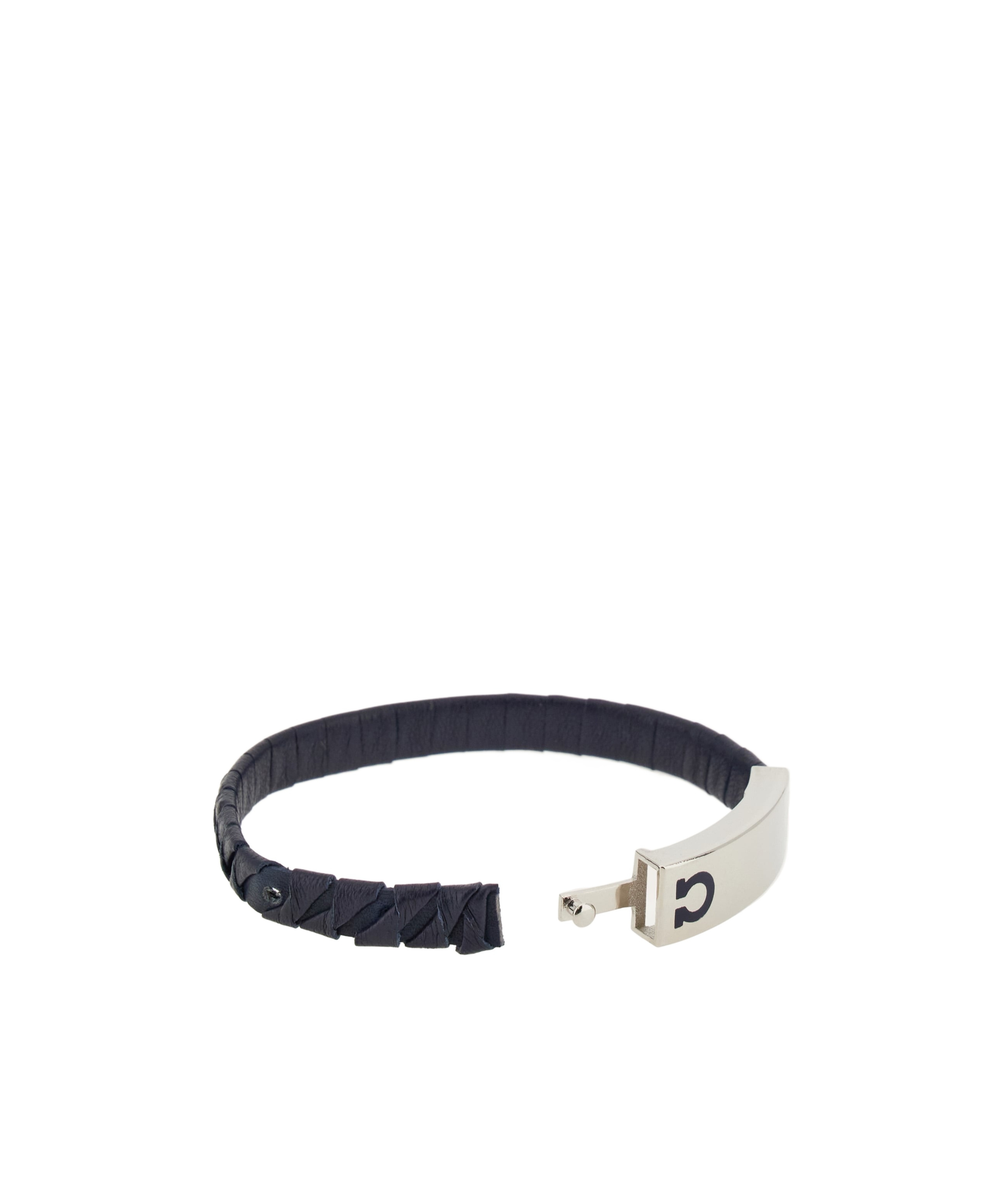 Ferragamo Gancini Leather Bracelet In Black