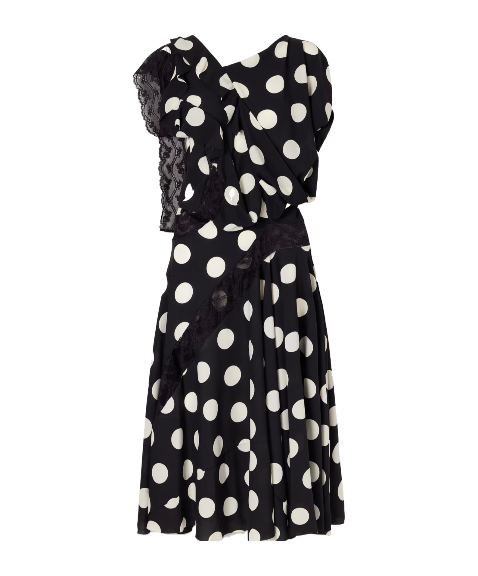 Junya Watanabe Polka Dot Midi Dress With Lace Trim In Black