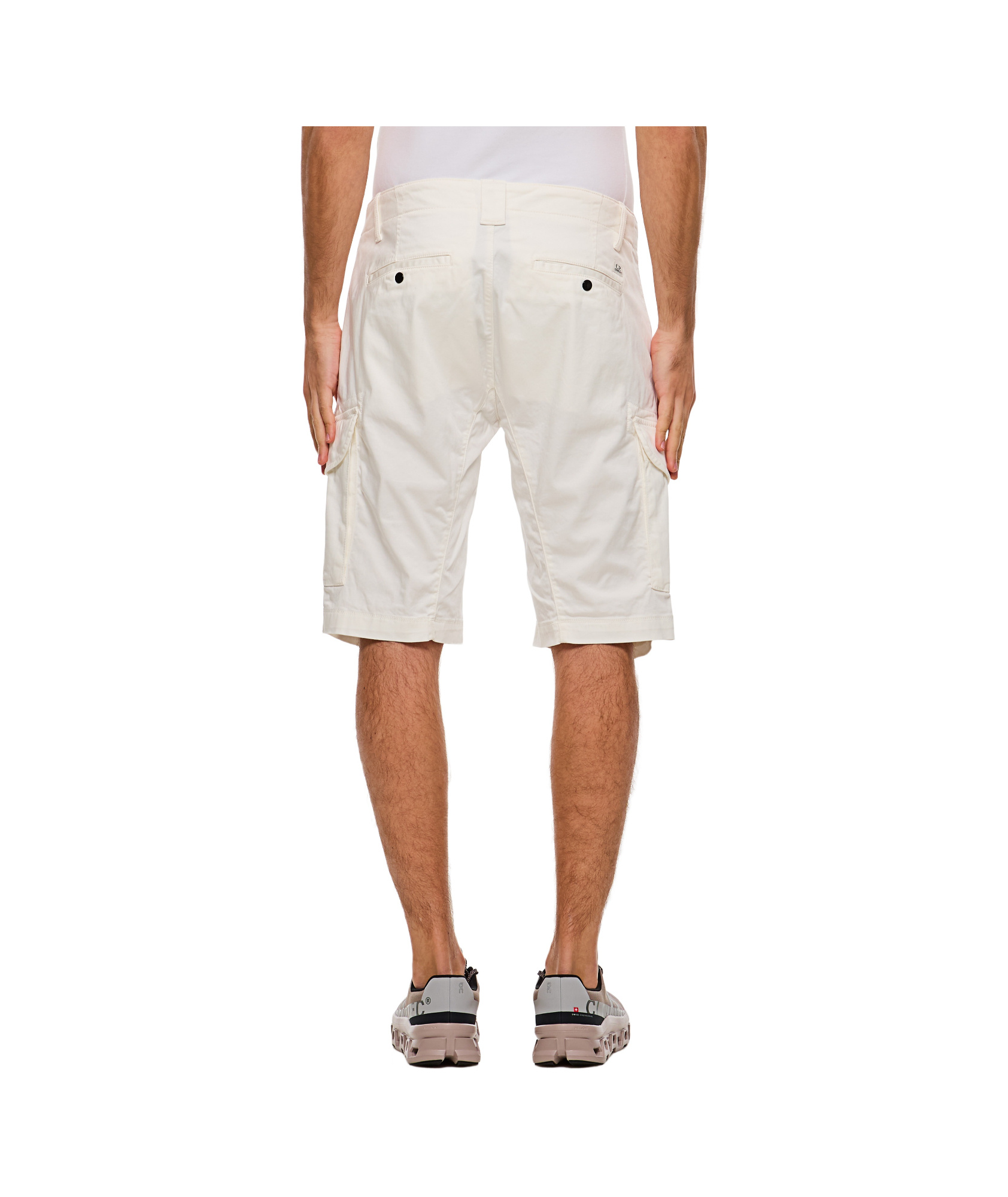 C.p. Company Cargo Shorts In Lightweight Brushed Cotton Fleece In White