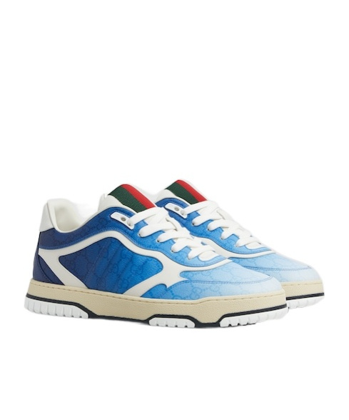 Gucci Canvas Sneakers With Printed Design And Contrast Panels In Blue