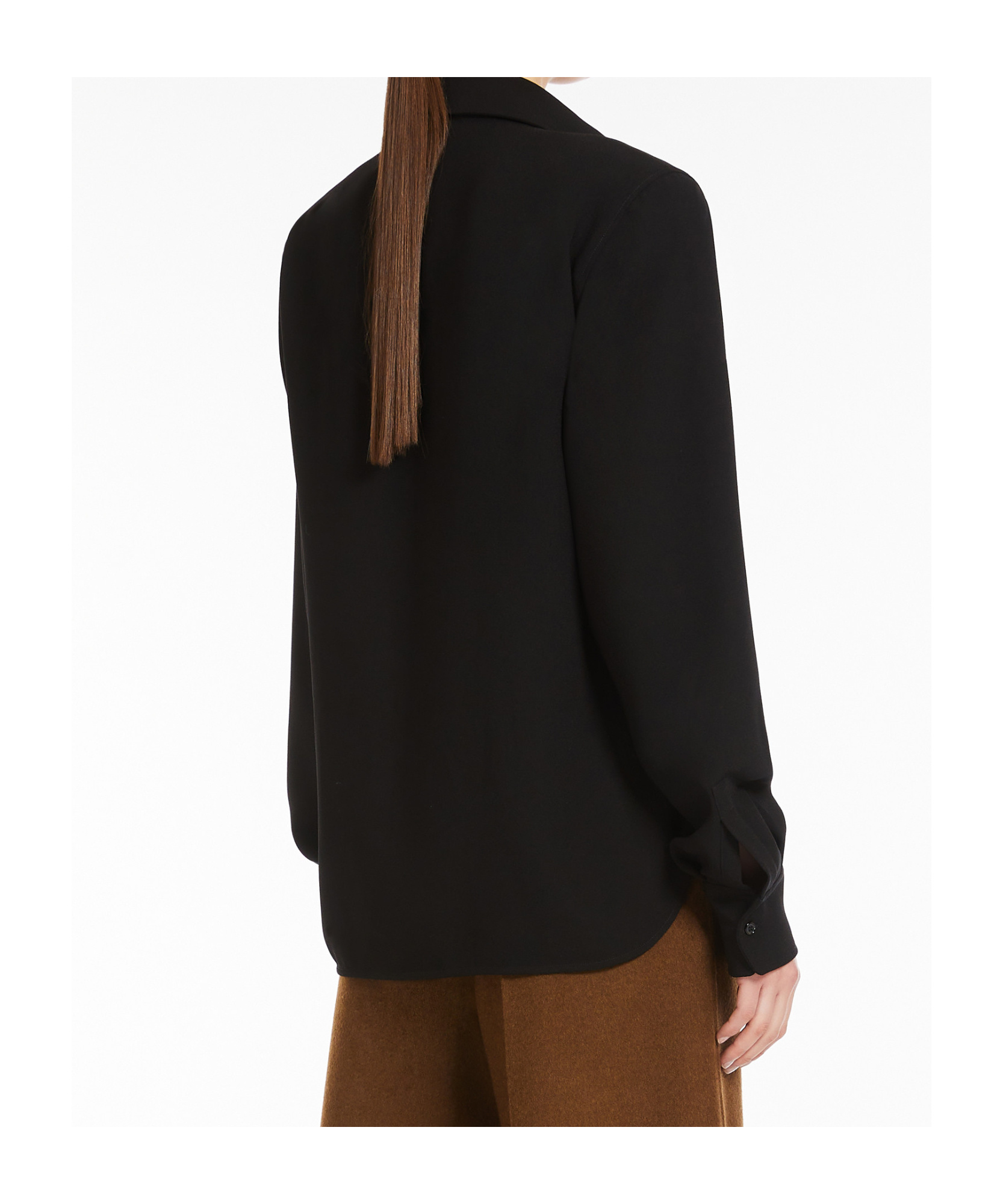 Max Mara V-neck Black Cotton Shirt With Loose Silhouette In Black