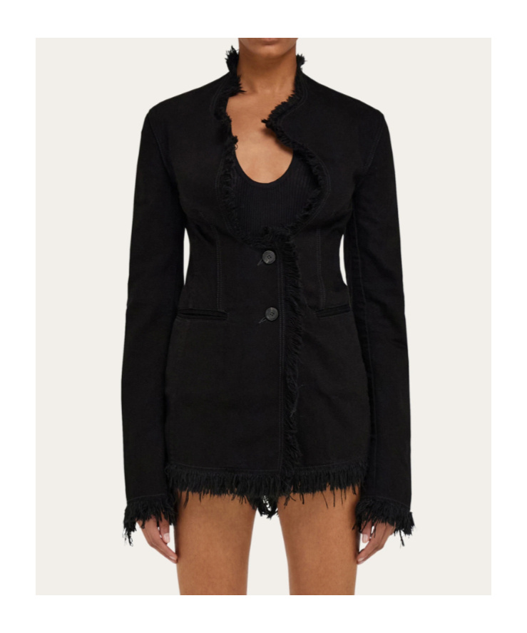 Ferragamo Cotton Blazer With Fringe Detail In Black