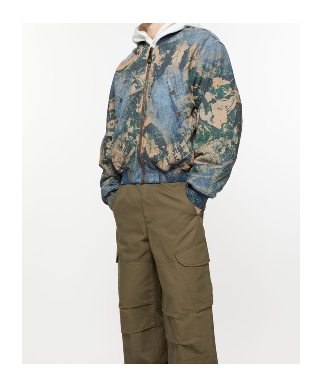 Acne Studios Graphic Print Denim Bomber Jacket In Gray