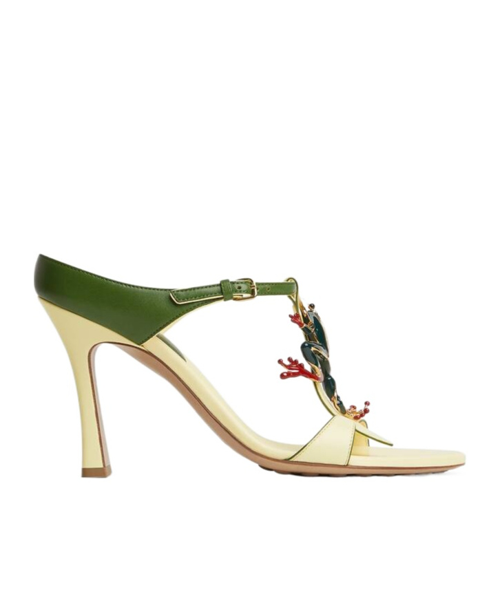 Bottega Veneta Mismatched Frog Strappy Sandal In Green
