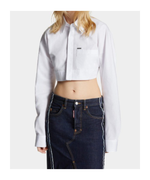 Dsquared2 Long-sleeved Cropped Shirt In White