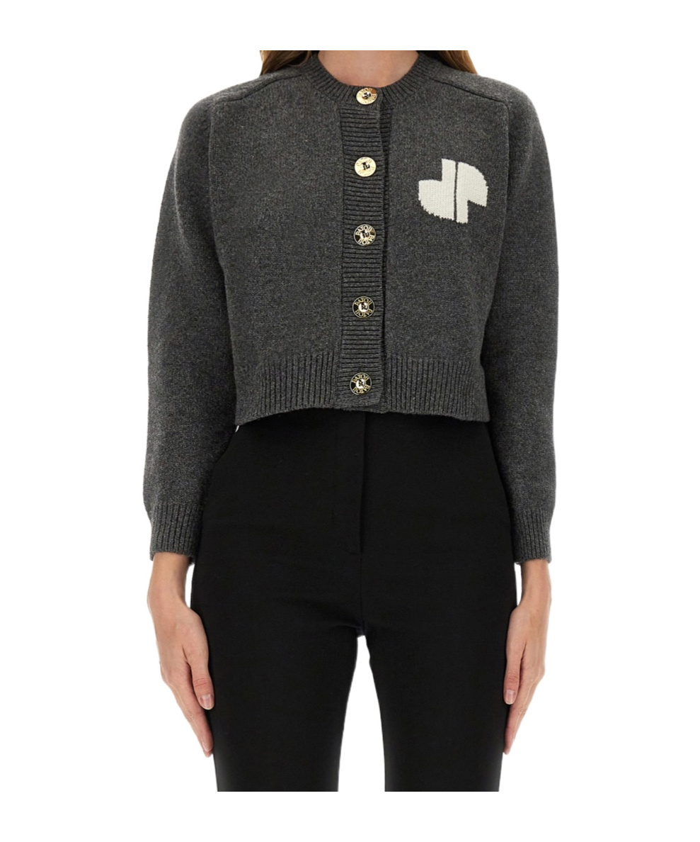 Patou Jp Monogram Intarsia Wool And Cashmere Cropped Cardigan Clothing In Black