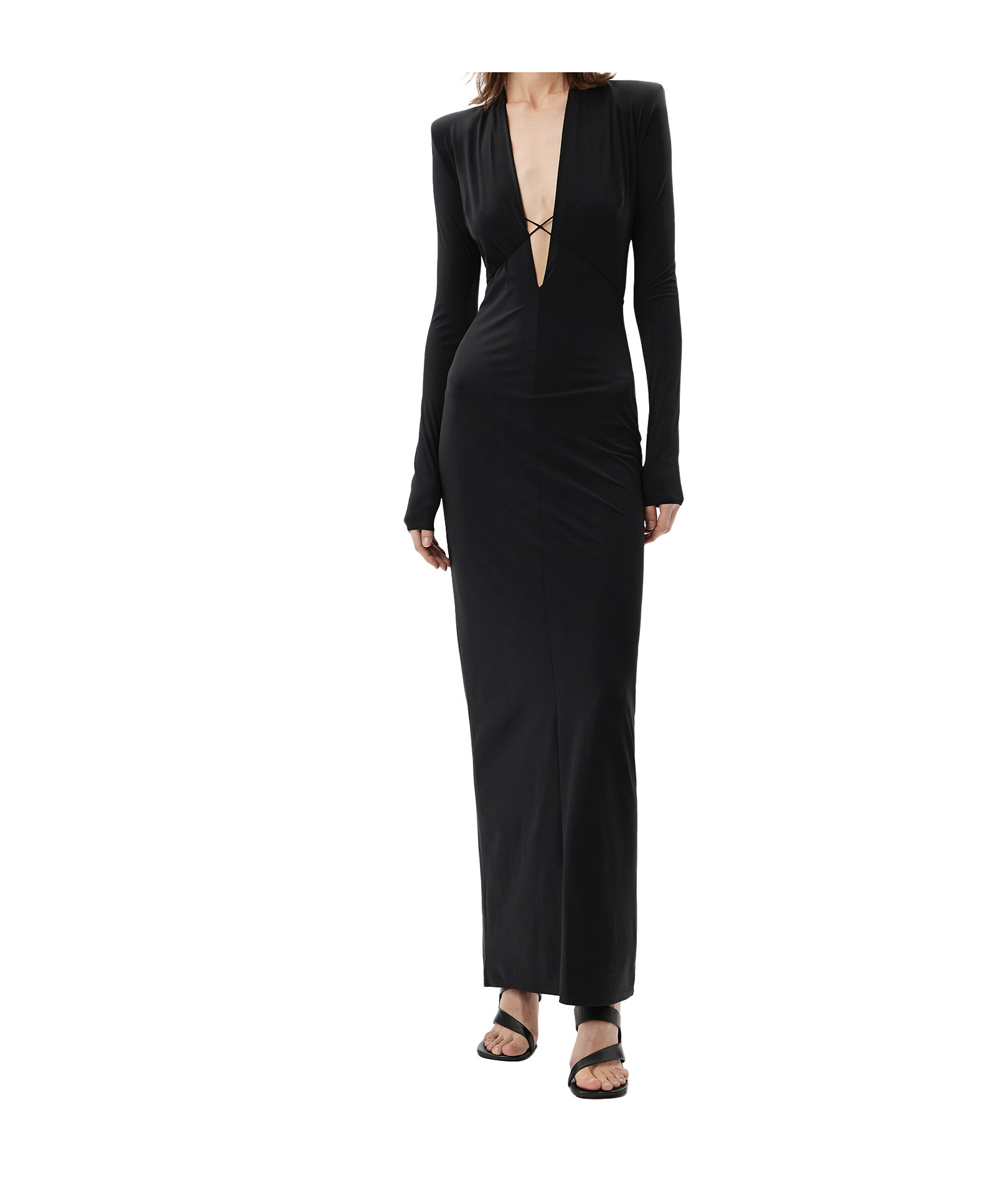 Amazuìn Lara Plunge Long-sleeve Dress In Black