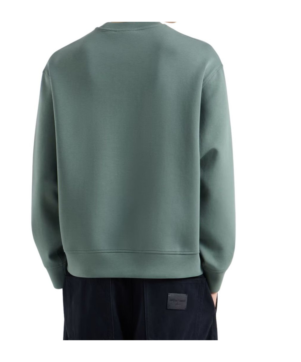Emporio Armani Double-jersey Sweatshirt With Embossed Embroidered Logo In Green