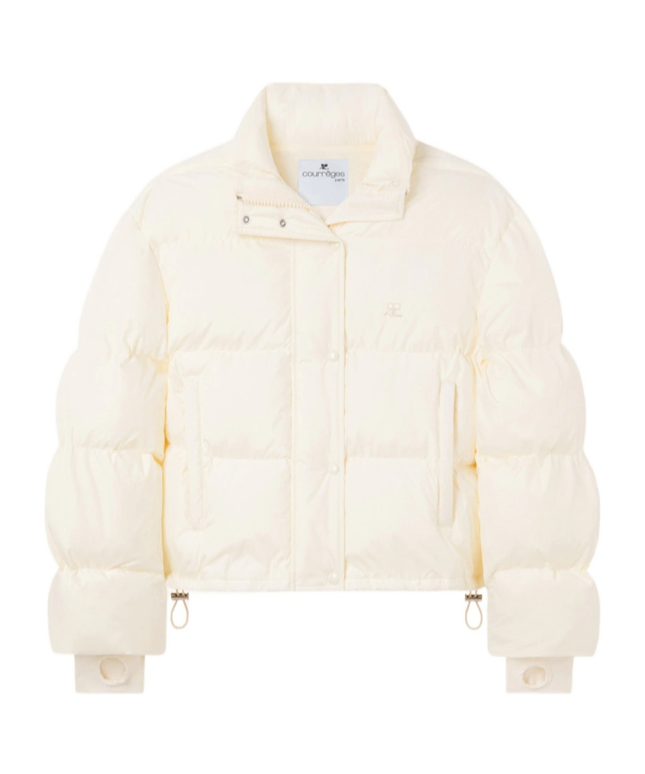 Shop Courrèges Logo-embroidered Cropped Puffer Jacket In White