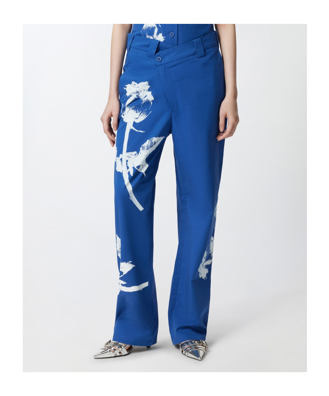 Pinko Floral-print Cotton Pants In Blue
