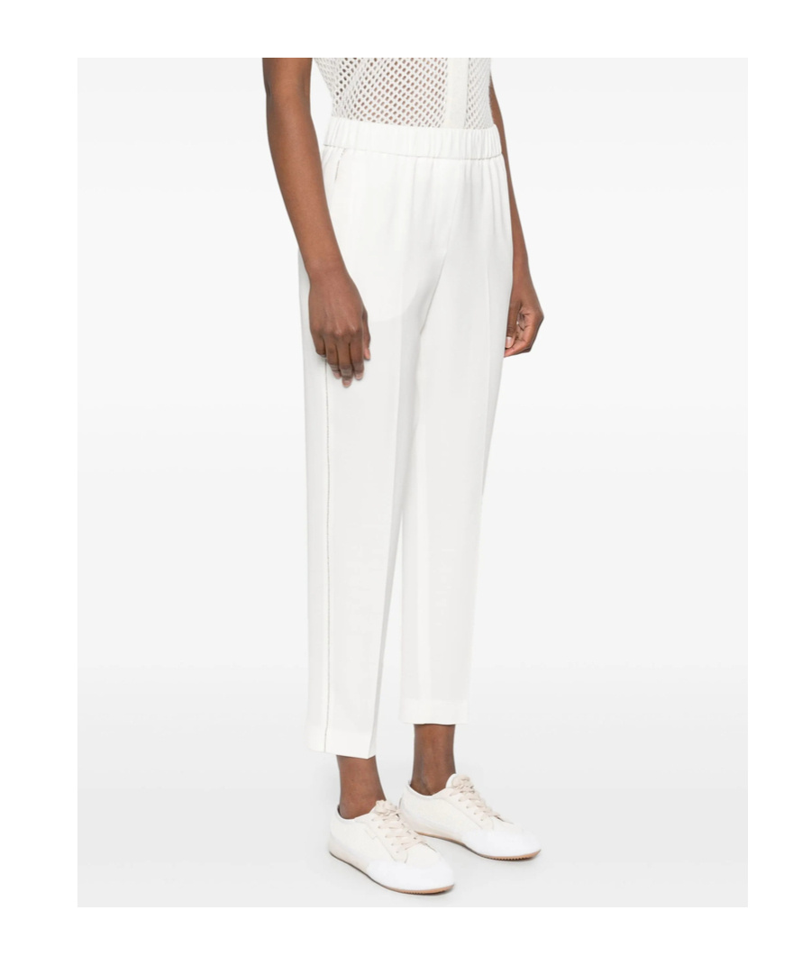 Peserico Beaded-trim Linen Trousers In White