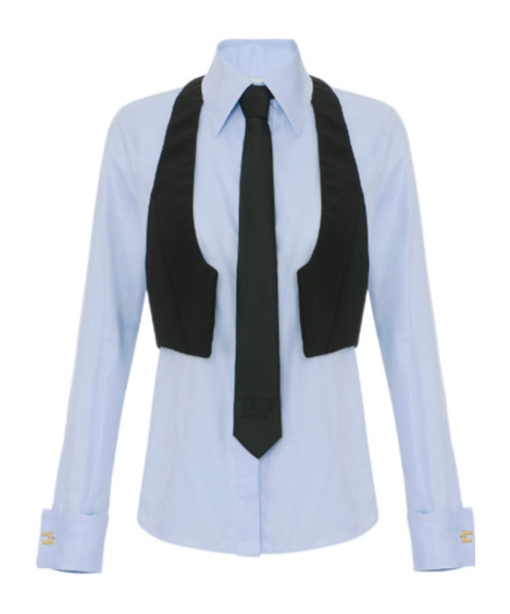 Elisabetta Franchi Cotton Shirt With Tie And Waistcoat In White
