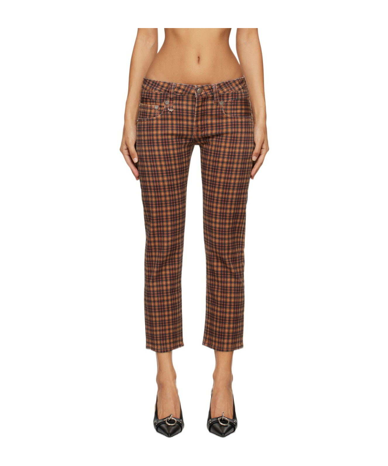 R13 Boy Straight Checked Casual Pants In Brown