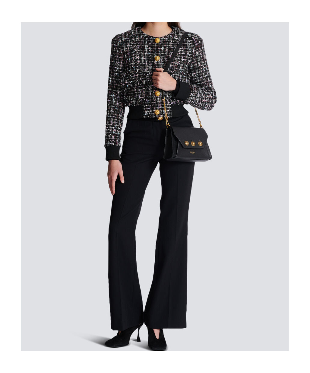 Shop Balmain Tweed Jacket With Buttons In Black