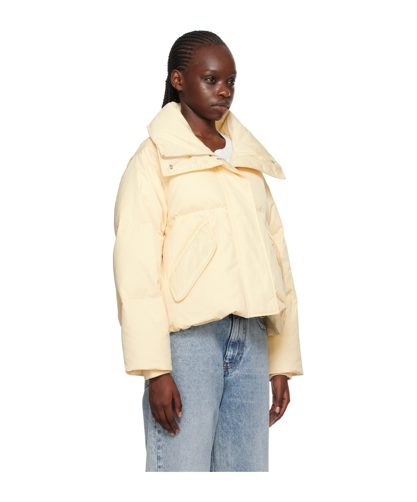Mm6 Maison Margiela Beige Oversize Down Jacket In Nude