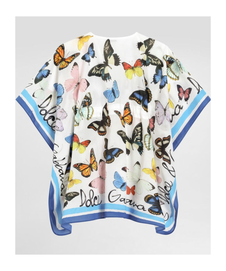 Dolce & Gabbana Butterfly-print Kaftan Dress In White