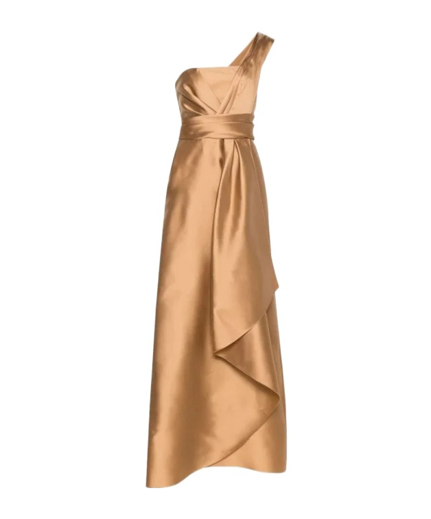 Alberta Ferretti Mikado One-shoulder Midi Dress In Nude