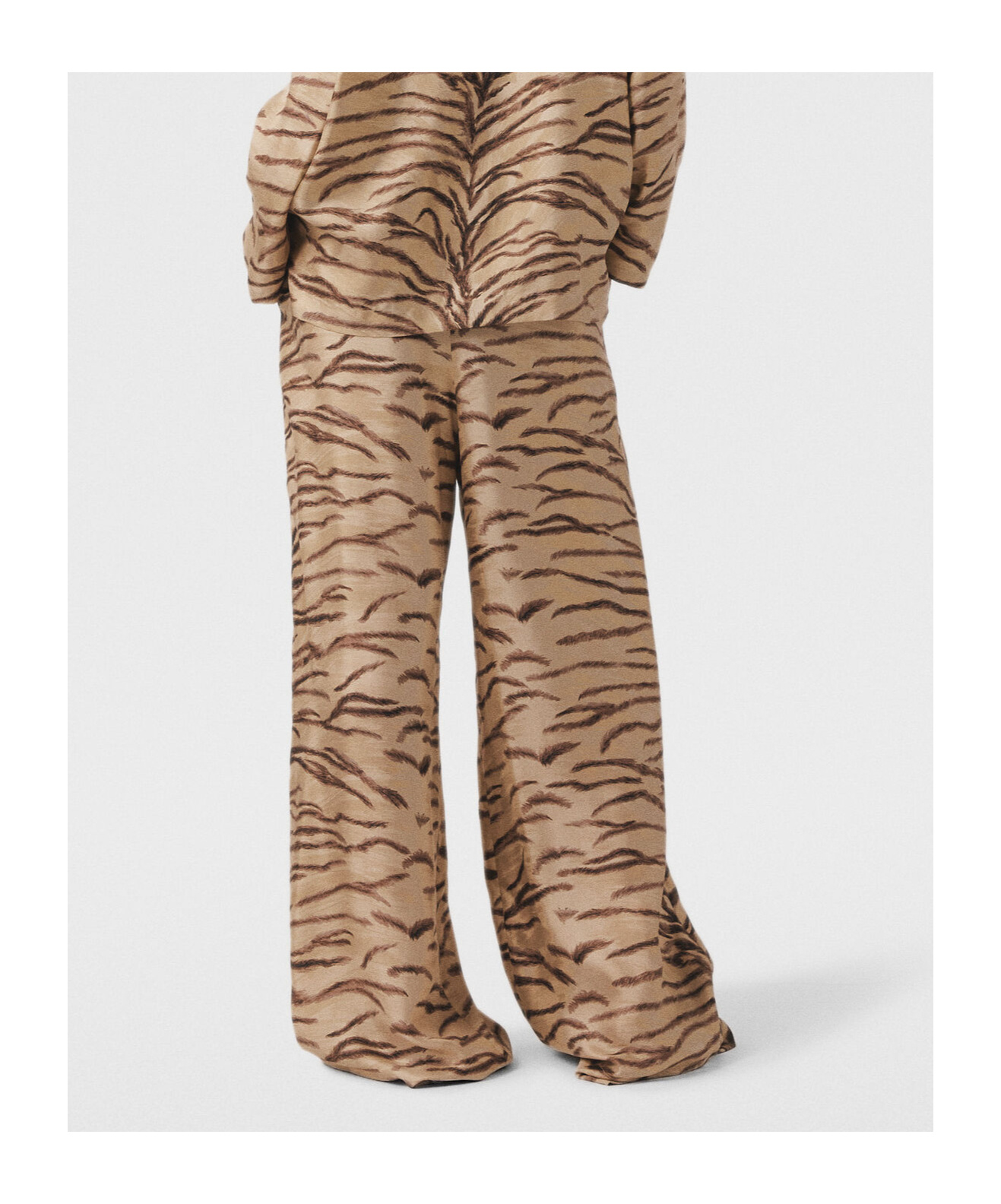 Stella Mccartney Tiger Print Wide-leg Silk Pants In Nude