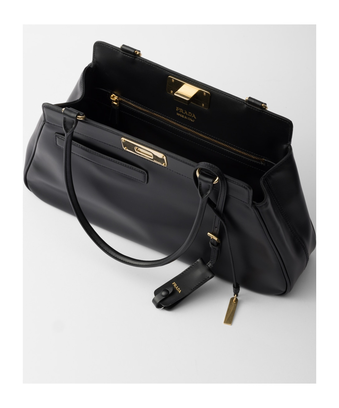 Prada Framed Leather Top-handle Bag In Black