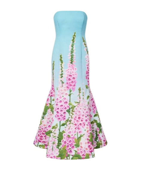 Oscar De La Renta Floral Printed Bustier Gown In Blue