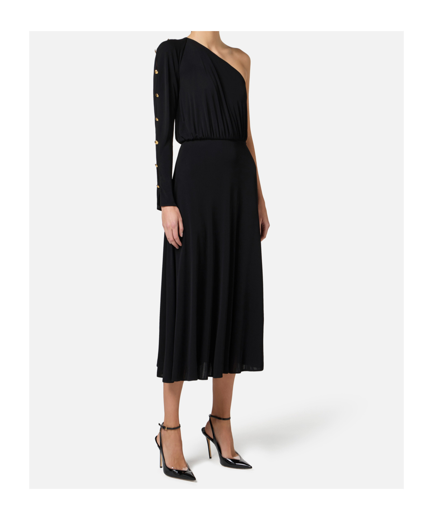 ELISABETTA FRANCHI ONE-SHOULDER MIDI DRESS