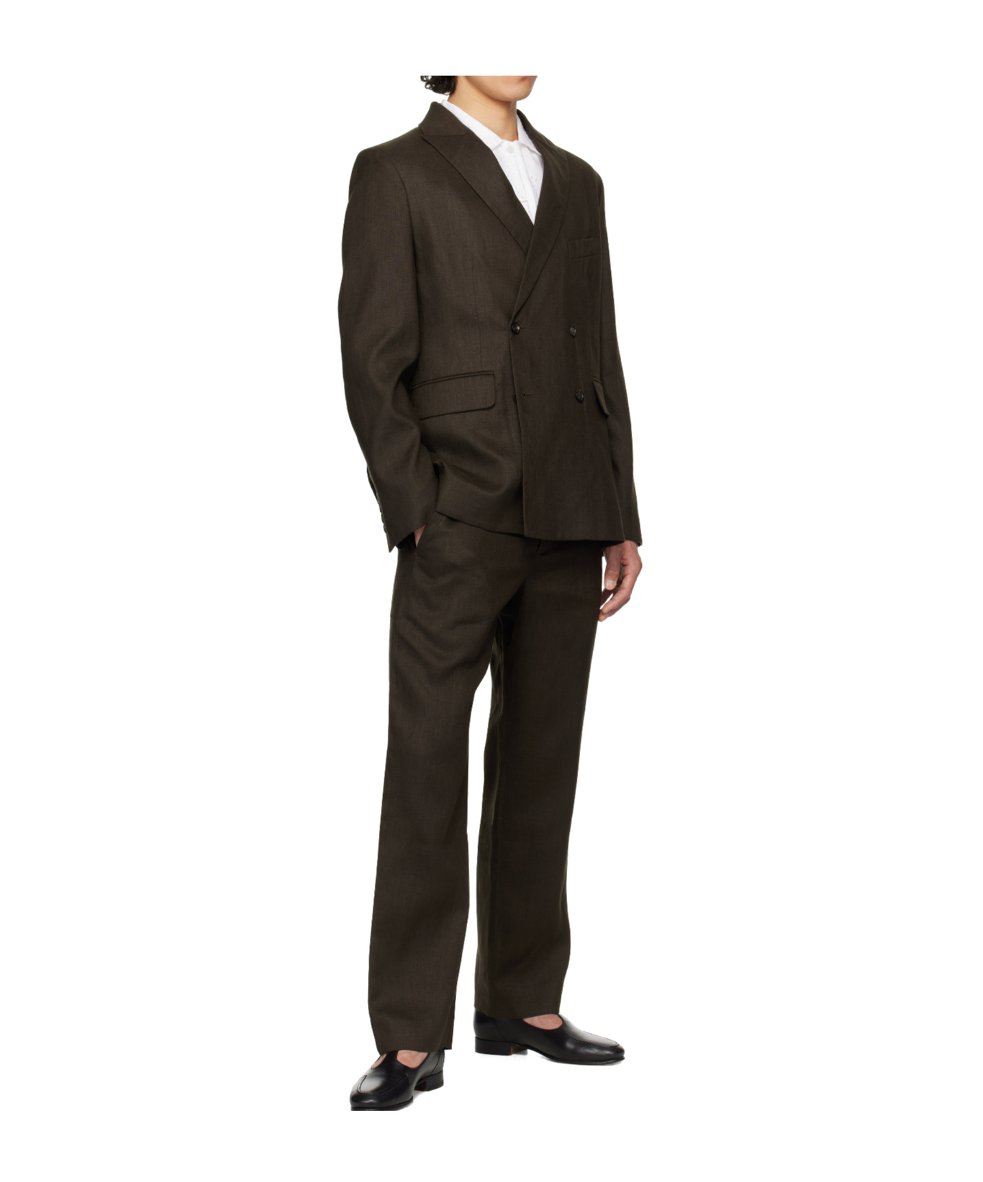 Bode Linen Double-breasted Suit Jacket In Brown