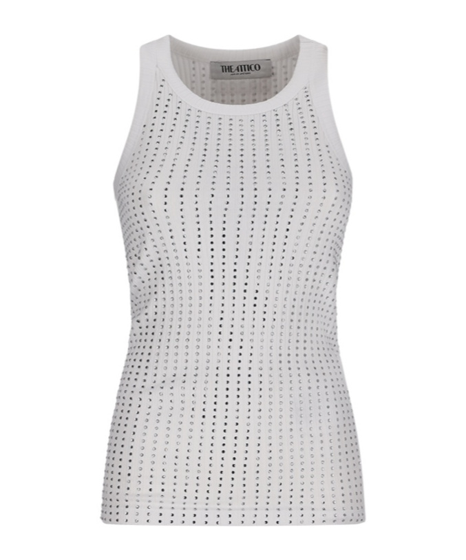 Attico Womens Pink Crystal-embellished Ribbed Cotton Tank Top In Gray
