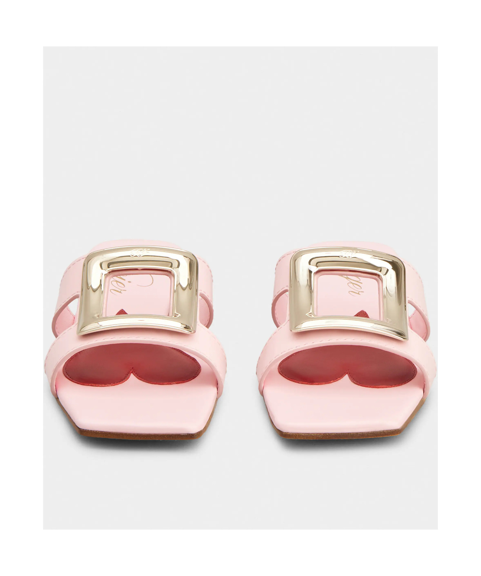Roger Vivier 5mm New Metal Buckle Leather Slide Flats In Pink