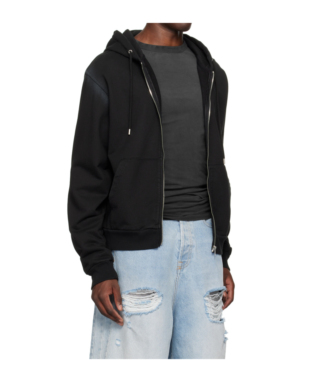 We11 Done Zippered Hooded Sweatshirt In Black