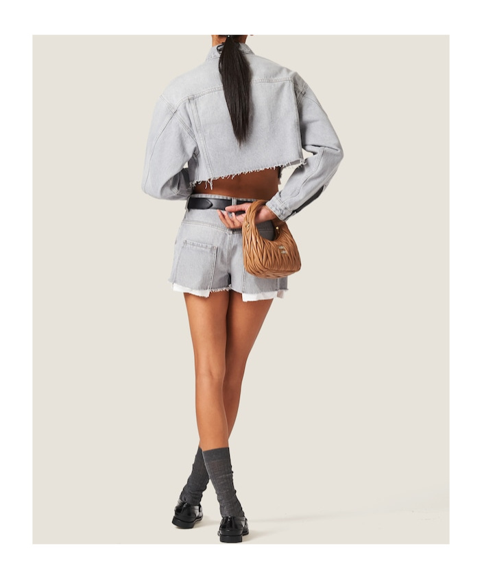 Miu Miu Edge-edged Denim Shorts In Grey
