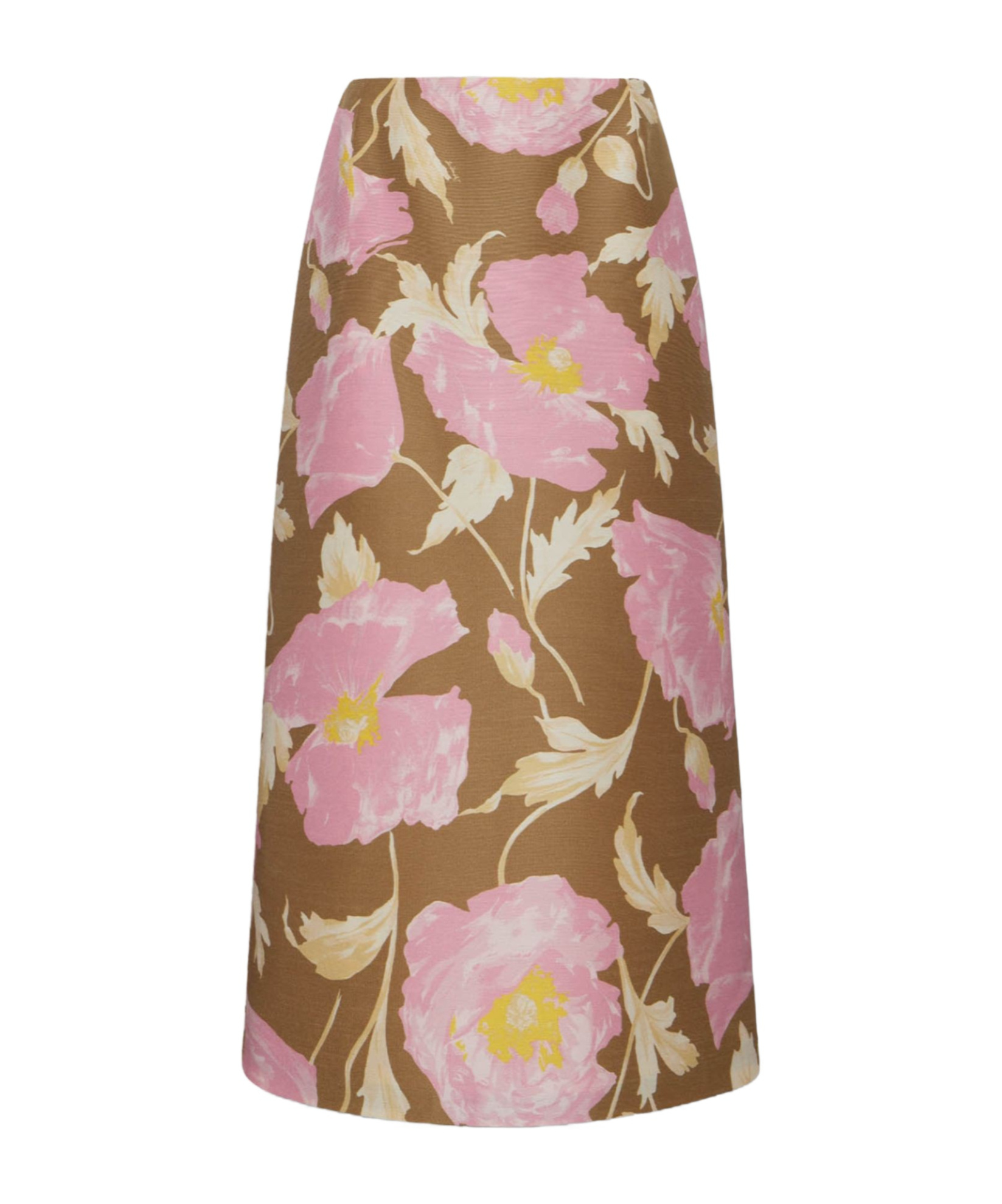 La Doublej Printed Wool-blend Cady Midi Skirt In Brown