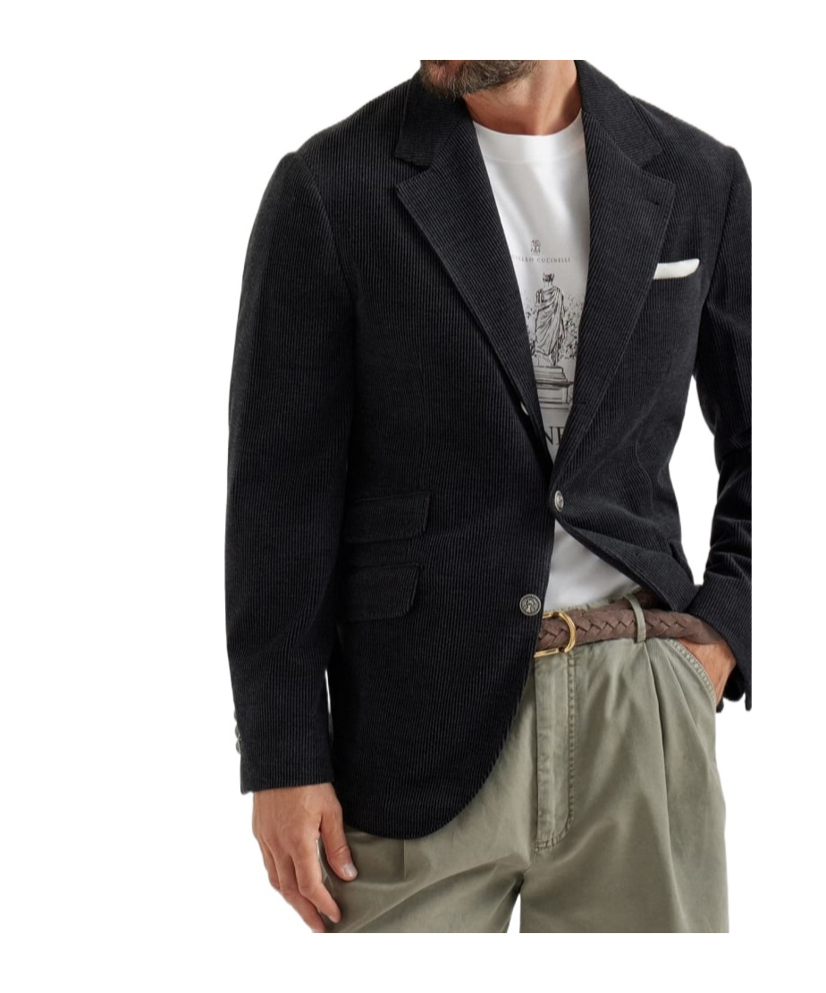 Brunello Cucinelli Three-button Corduroy Blazer In Black