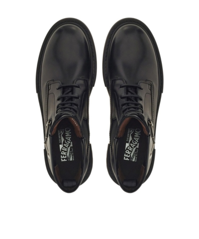 Ferragamo Leather Combat Boots In Black