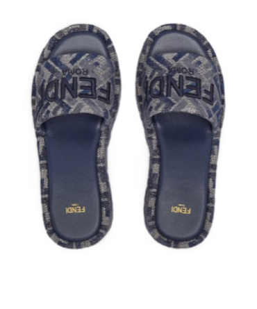 Shop Fendi Blue Ff Denim Flatform Slides In Gray