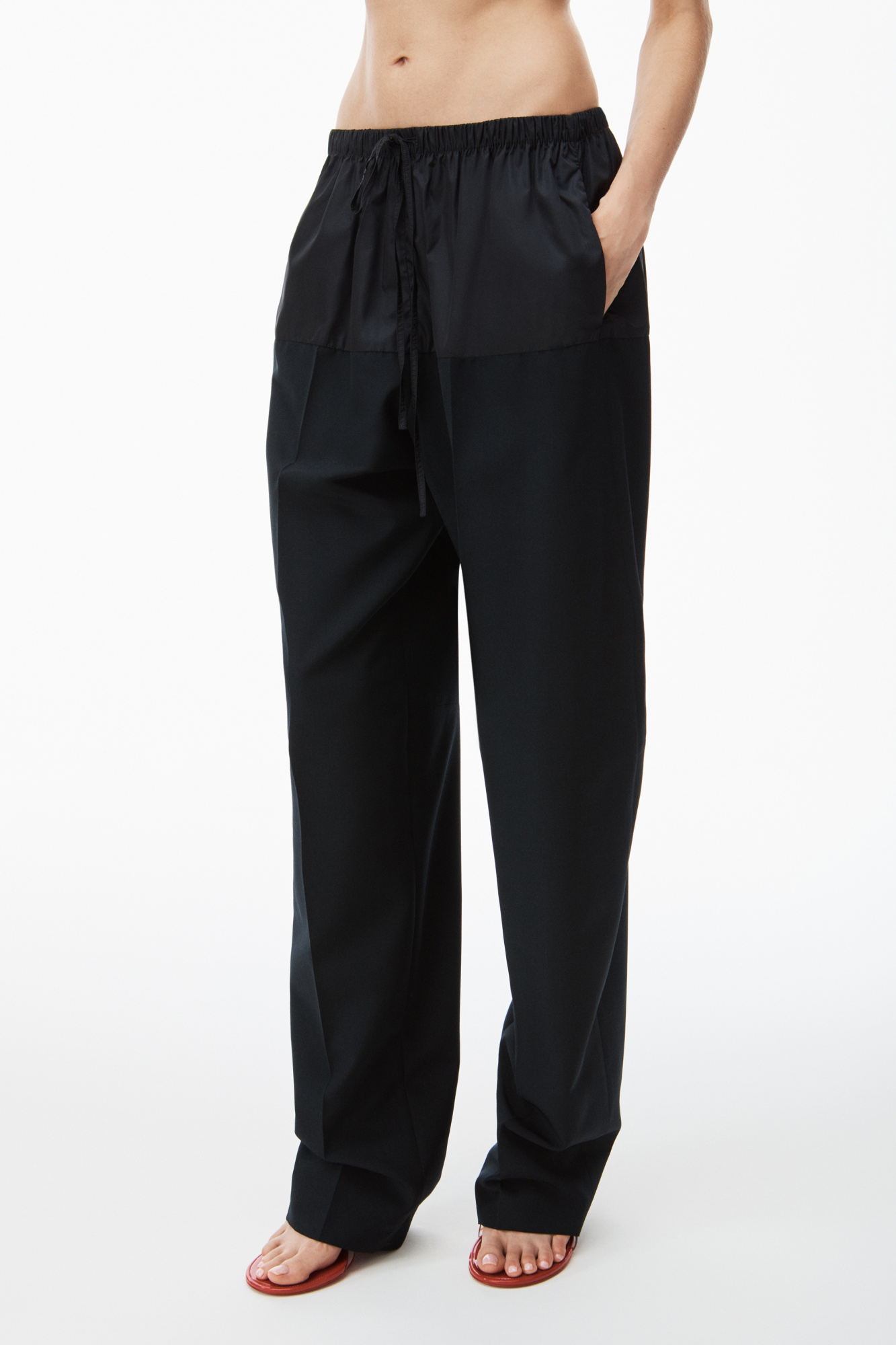 Alexander Wang Drawstring Nylon Trousers In Black