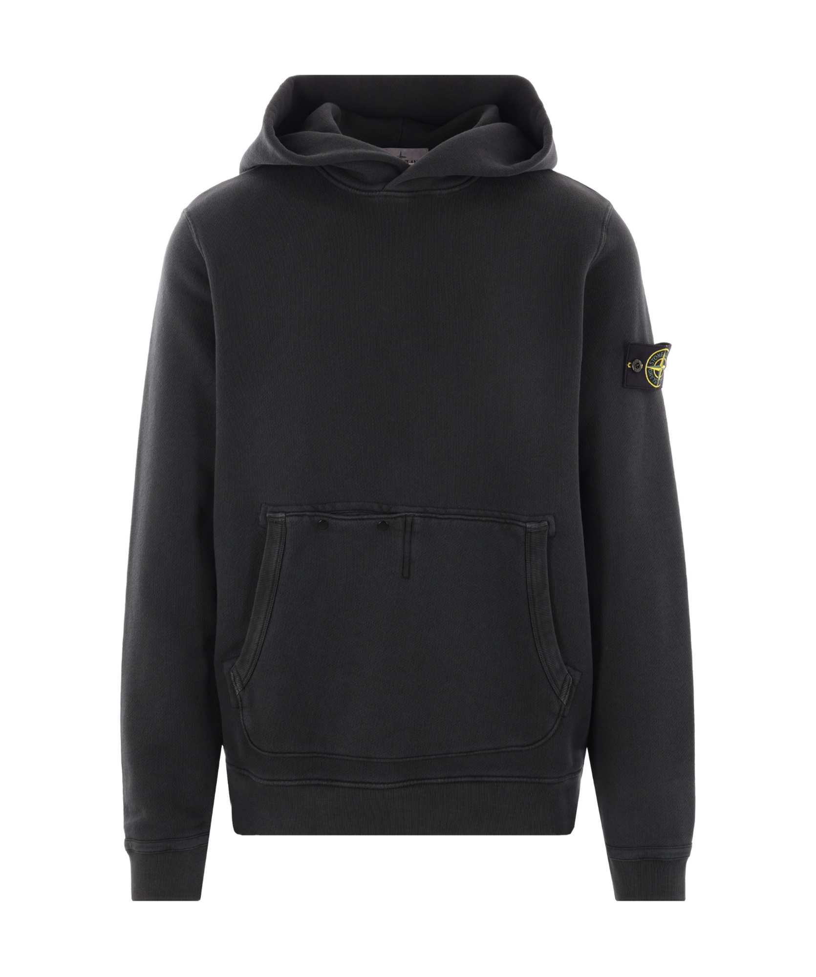 Stone Island Long-sleeved Compass Patch Hoodie In Black