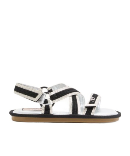 Valentino Lake Powell Crochet Embroidered Sandals In Black/silver
