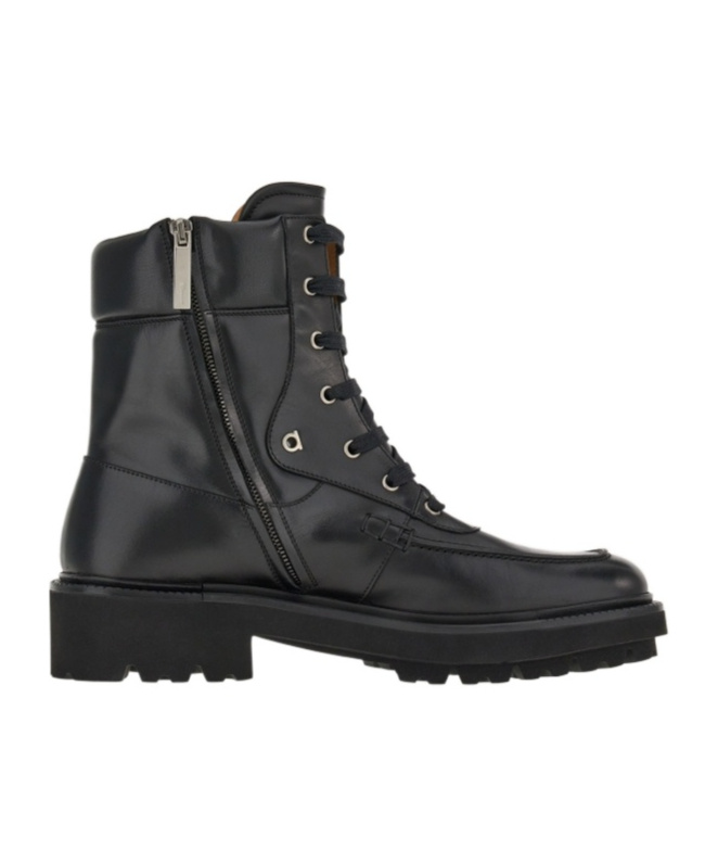Ferragamo Leather Lace-up Boots In Black