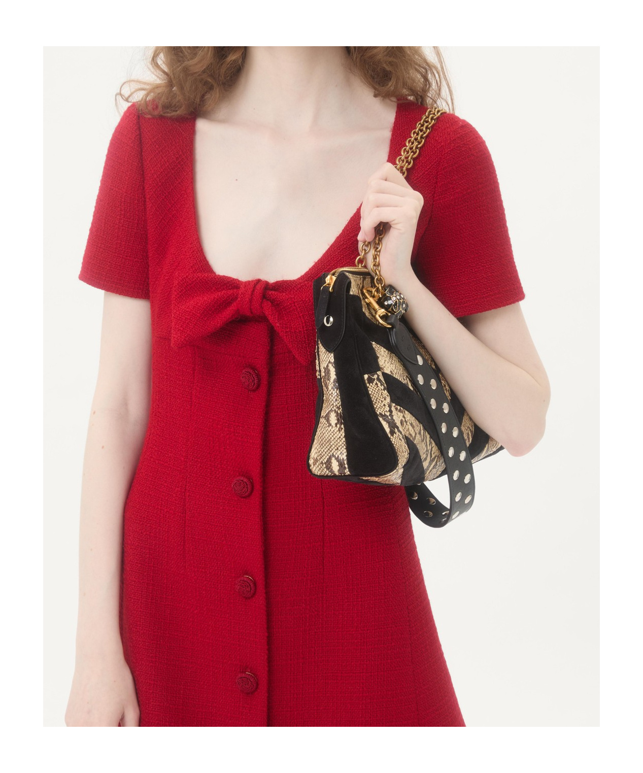 Valentino Bow-detailed Wool-blend Tweed Mini Dress In Red