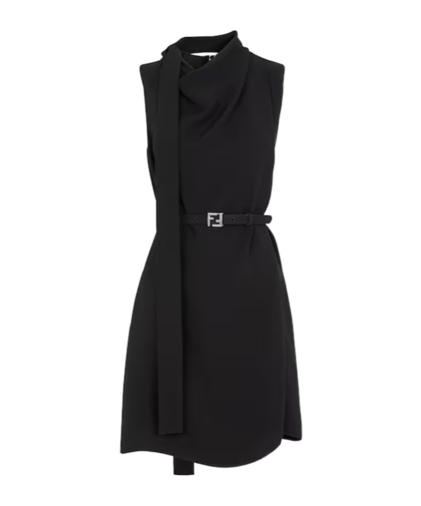 Fendi Only One Size Belted Waist Sleeveless Cady Dress In Black