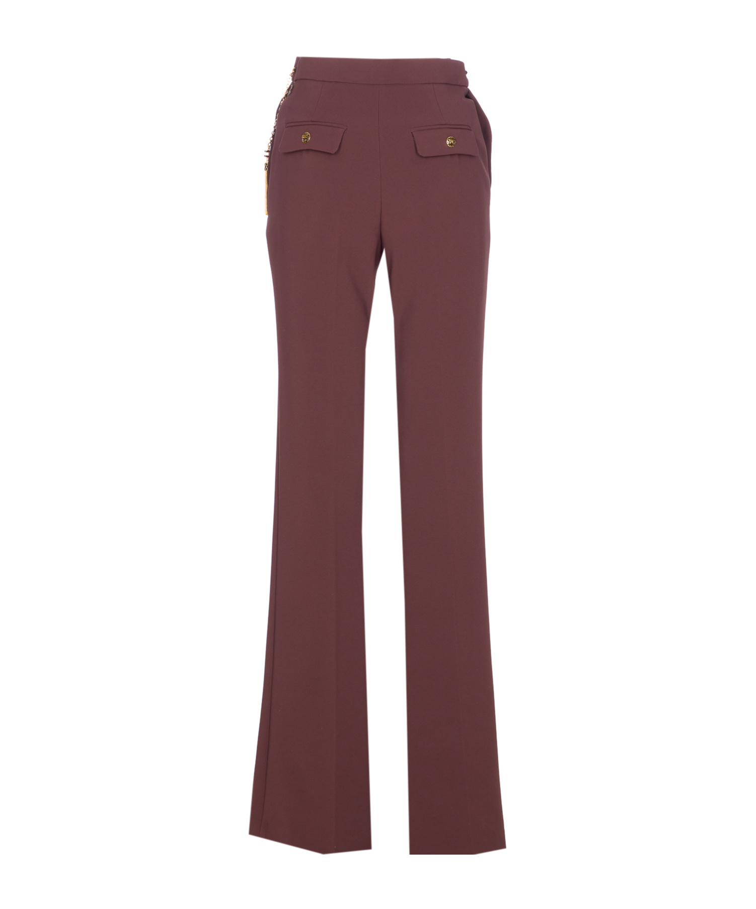Elisabetta Franchi Regular Fit Trousers With Belt Chain And Pockets In Red